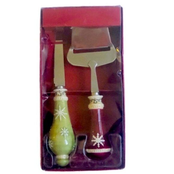 Holiday Cheese Knife Slicer Set New Christmas Joy Seasons Greetings Snowflake - Picture 3 of 3